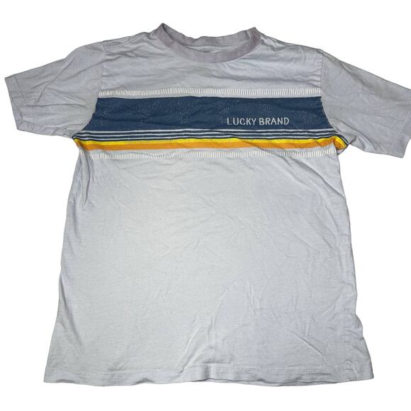 Lucky Brand Tee Shirt L Blue Cotton Stripe Design Short Sleeves Y2K Preppy Retro - Picture 1 of 7